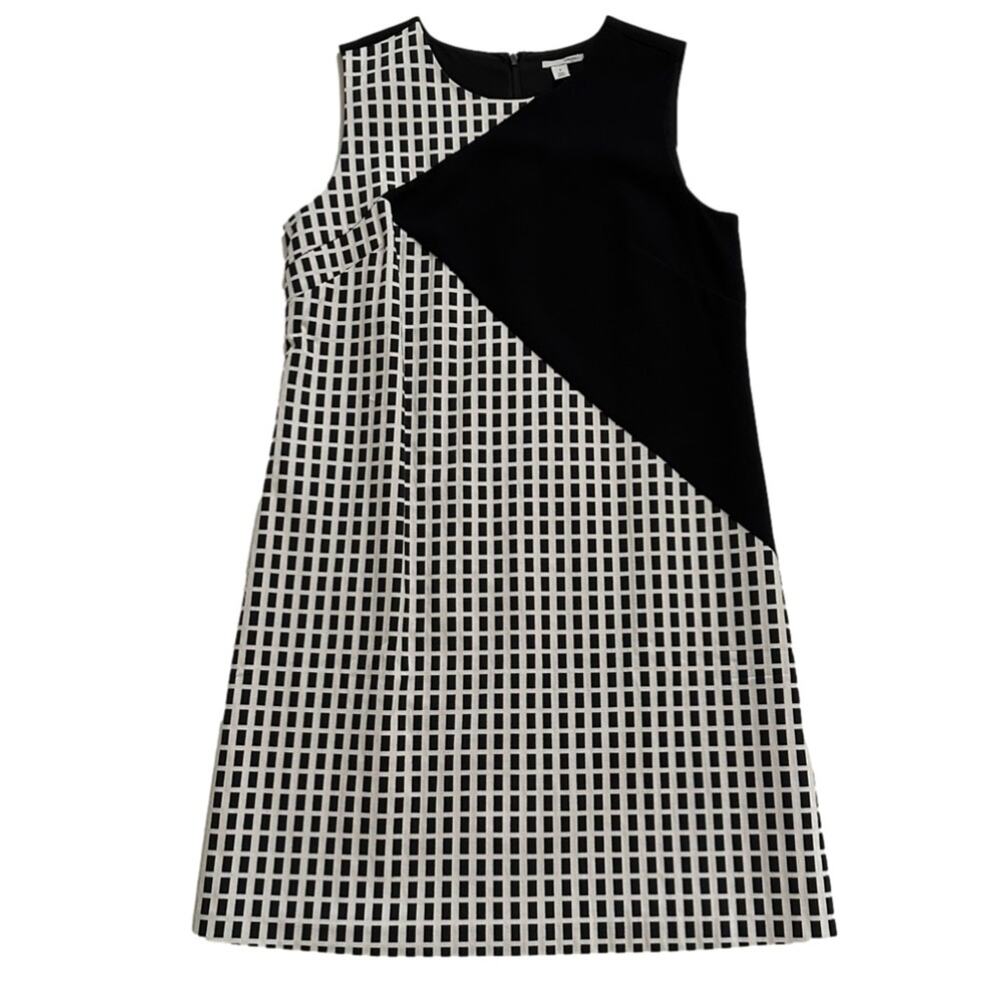 Halogen Dress Black White Checked Crew Neck Sleeveless Business Casual Small NEW - Picture 7 of 11